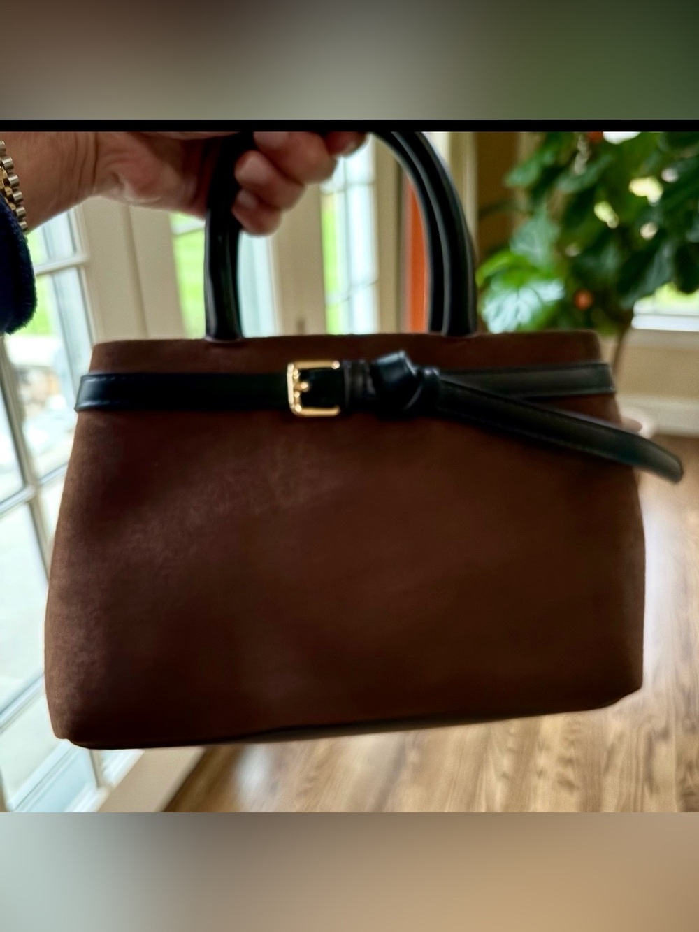 Anthropologie Brown Faux Suede Satchel Handbag